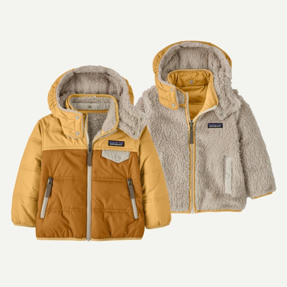 Patagonia Baby Reversible Tribbles Hoody in Talon Gold Unisex Kids Size 2T